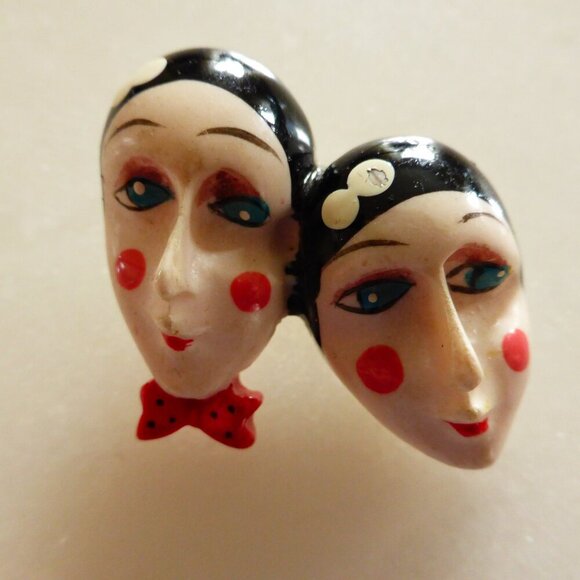 Vintage Harliquinn Flapper Pin Brooch Handpainted 1970s Collectible - Picture 5 of 7